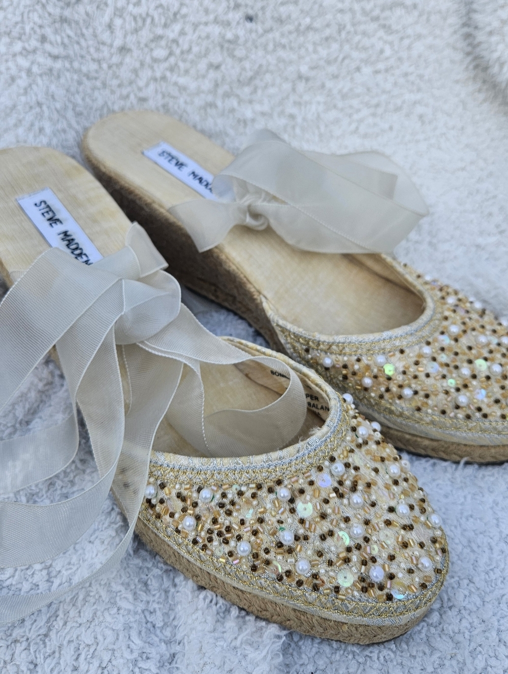Steve Madden Gold Beaded Espadrille Wedges